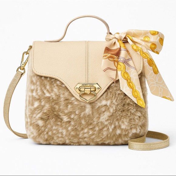 Samantha Thavasa Deluxe Faux Fur & Leather Top Handle Shoulder Bag - Picture 1 of 10